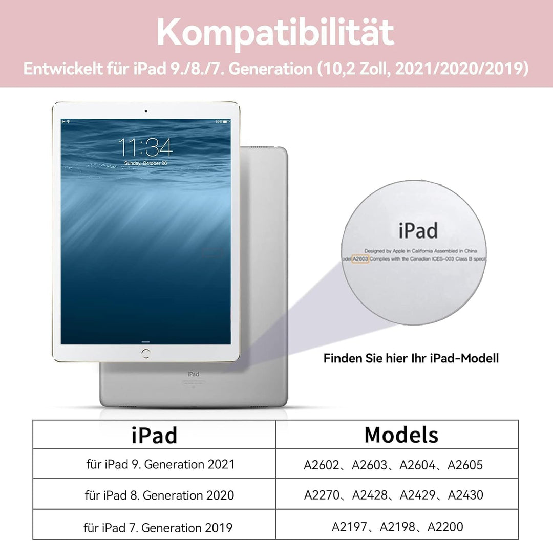 Tastatur Hülle für iPad 9. Generation / 8. Generation / 7.Generation 10,2 Zoll, Magnetisch Abnehmbar