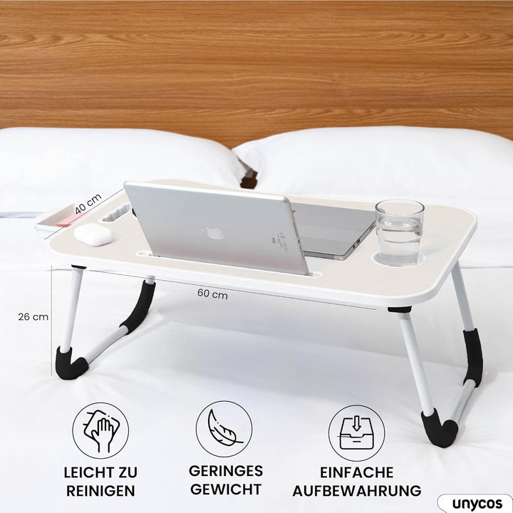 unycos - Betttablett Klappbar, Frühstückstablett mit Griff und Getränkehalter, Serviertisch, Ideal f