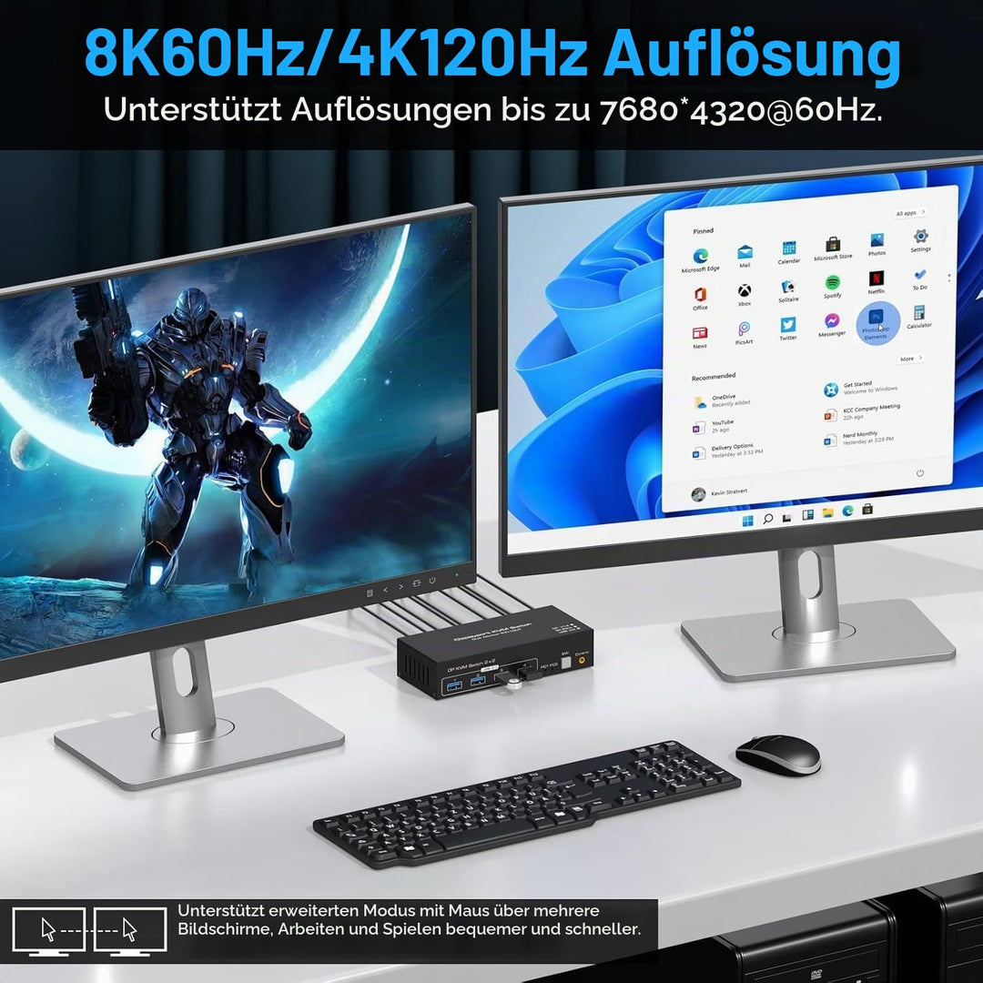 VPFET 4K120Hz Displayport KVM Switch 2 PC 2 Monitore 8K60Hz Dual Monitor | DP 1.4 KVM Switches for 2