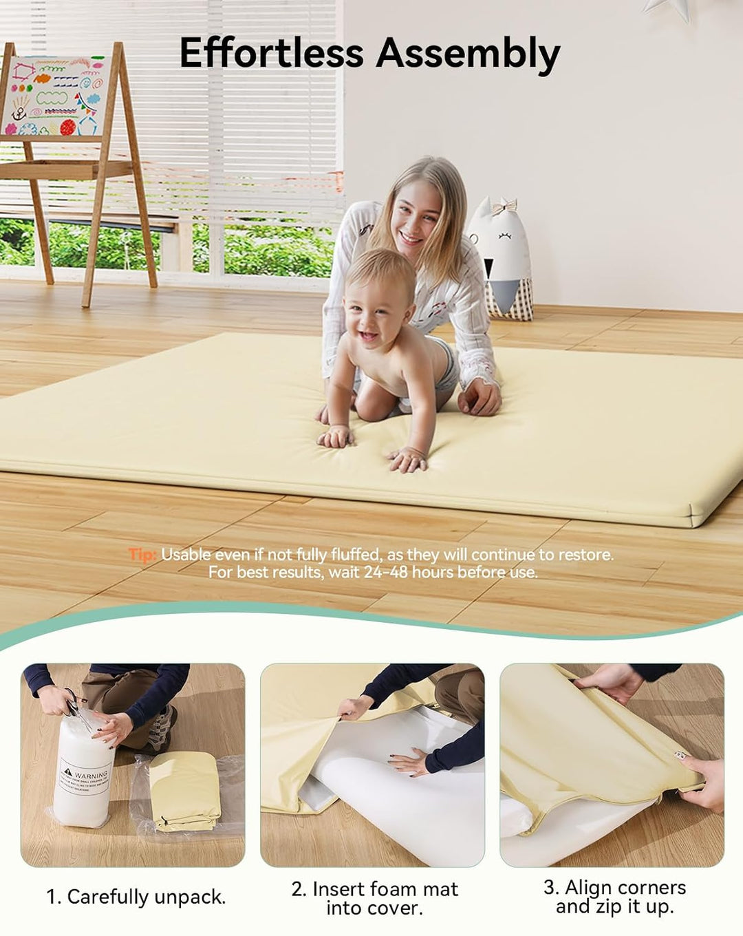 COMOMY Veganes Leder Krabbelmatte Baby, 127x127x3 cm Krabbeldecke für Baby, Extra Dicke und Weiche S
