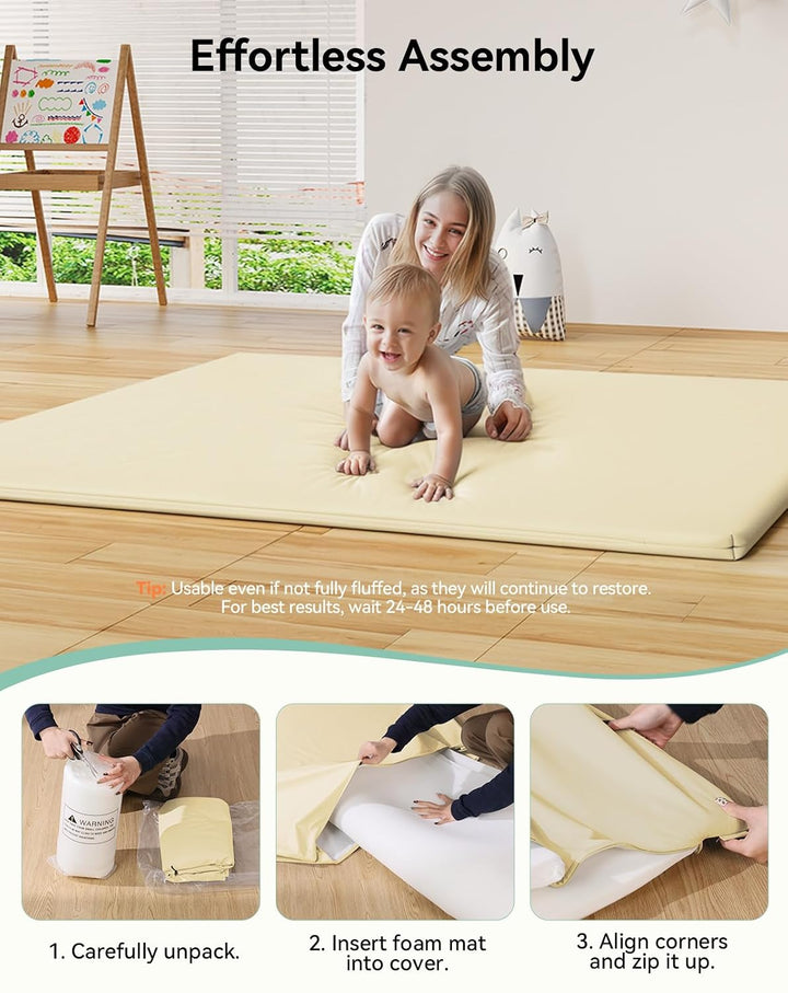 COMOMY Veganes Leder Krabbelmatte Baby, 127x127x3 cm Krabbeldecke für Baby, Extra Dicke und Weiche S