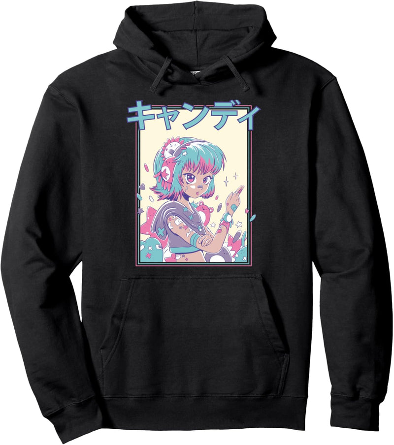 Japanisches Anime-Mädchen mit Kopfhörern, Pastellfarben, Grafik Pullover Hoodie