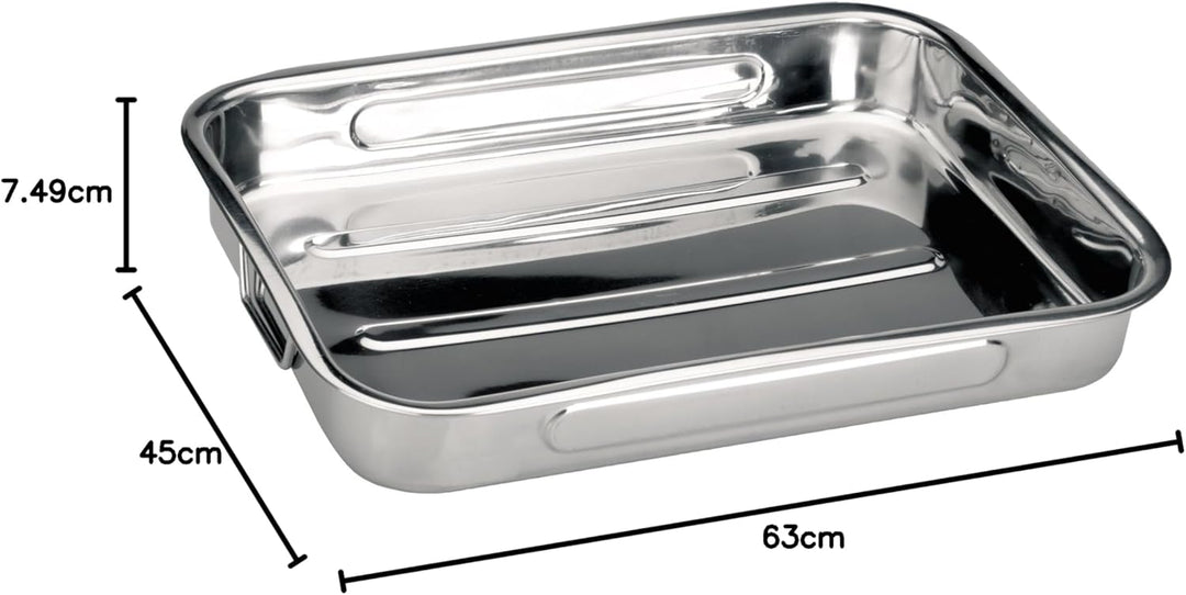 Ibili 651860 Bräter mit Griffen, Edelstahl, klappbar 63 x 46 x 6 cm, 63 x 46 x 6 cm