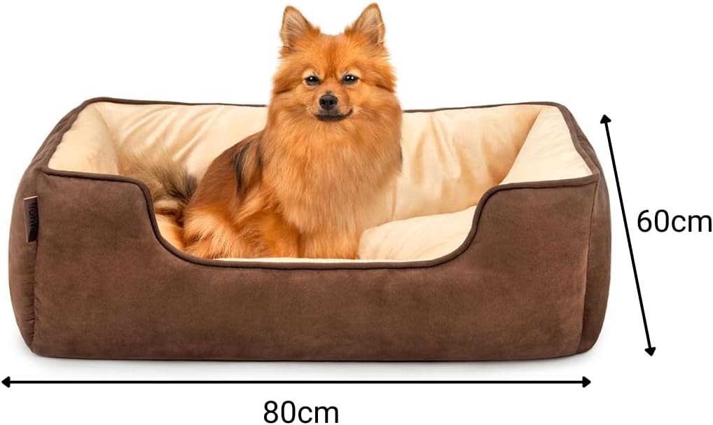 lionto 2-in-1 Hundebett Hundekissen Hundekörbchen Hundesofa, (M) 80x60 cm braun/beige L 80 x B 60 x