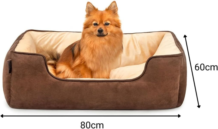 lionto 2-in-1 Hundebett Hundekissen Hundekörbchen Hundesofa, (M) 80x60 cm braun/beige L 80 x B 60 x