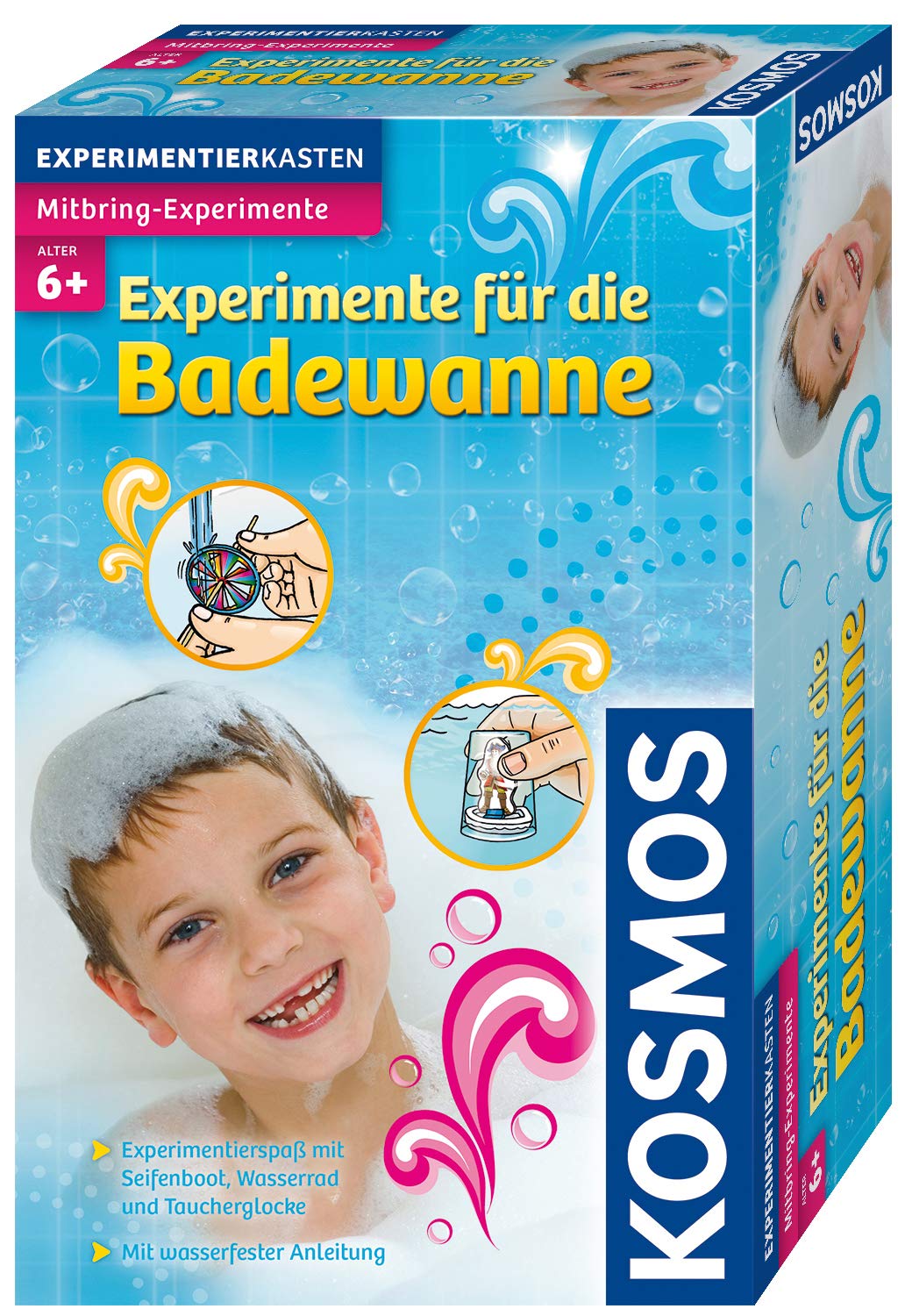 Kosmos 657130 Experimente für die Badewanne, Experimentierspass mit Seifenboot, Wasserrad und Tauche