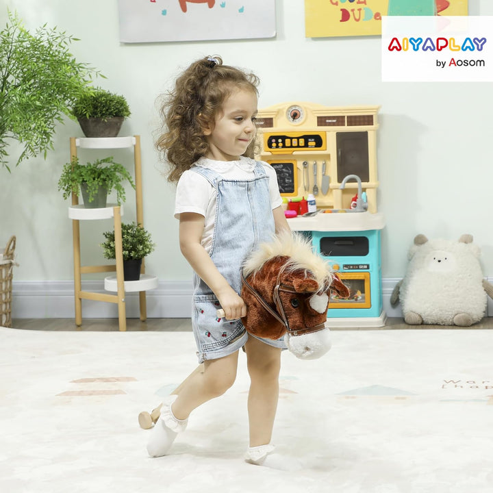 AIYAPLAY Hobby Horse Steckenpferd mit Sound, Griffe, Rolle, Holzstock, Hobby Horsing aus Polyester m