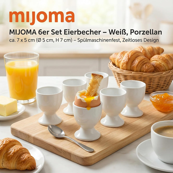 MIJOMA Set Eierbecher Eierhalter Eierständer weiss mit farbigem Dekor, aus Keramik je 6.5 x 5 cm (Bl
