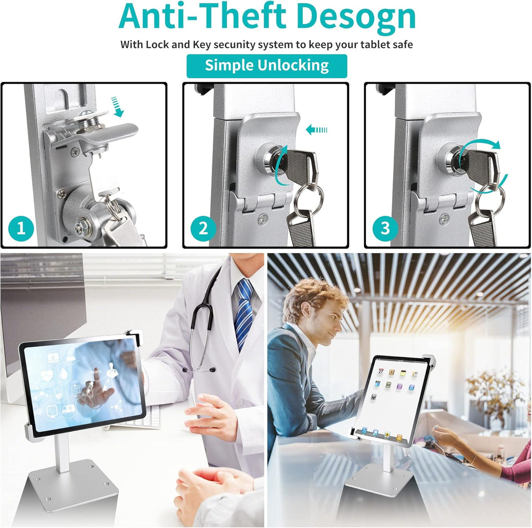 Tischhalterung Tablet Diebstahlsicherung, Kiosk Tablet Stand mit Schloss, Anti Diebstahl Desktop Tab