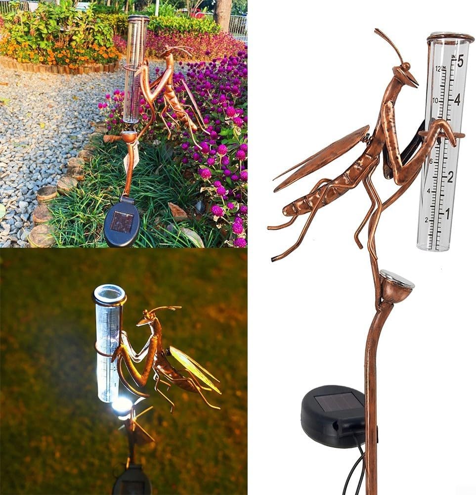 Solarbetriebener Regenmesser – Gartenstecker – Statue, Dekoration, leuchtet im Dunkeln, Metall, Hofk