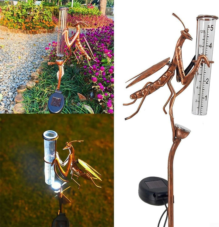 Solarbetriebener Regenmesser – Gartenstecker – Statue, Dekoration, leuchtet im Dunkeln, Metall, Hofk