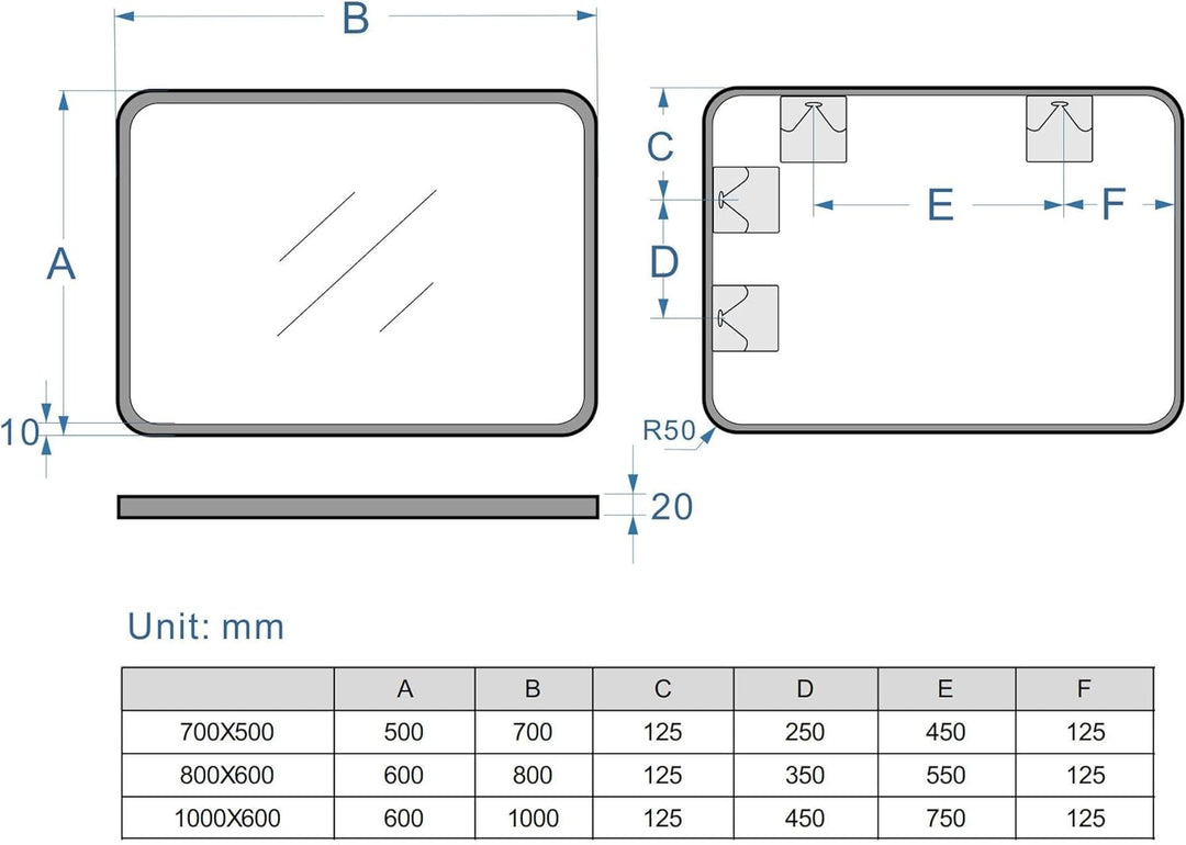 MIQU Badezimmerspiegel 80x60cm Badspiegel ohne Beleuchtung rechteckig Spiegel Schwarz Metallrahmen W