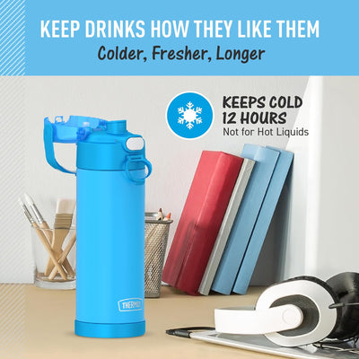THERMOS Funainer Vakuum-Isolierflasche aus Edelstahl, mit breitem Auslaufdeckel, 473 ml, Denimblau 1