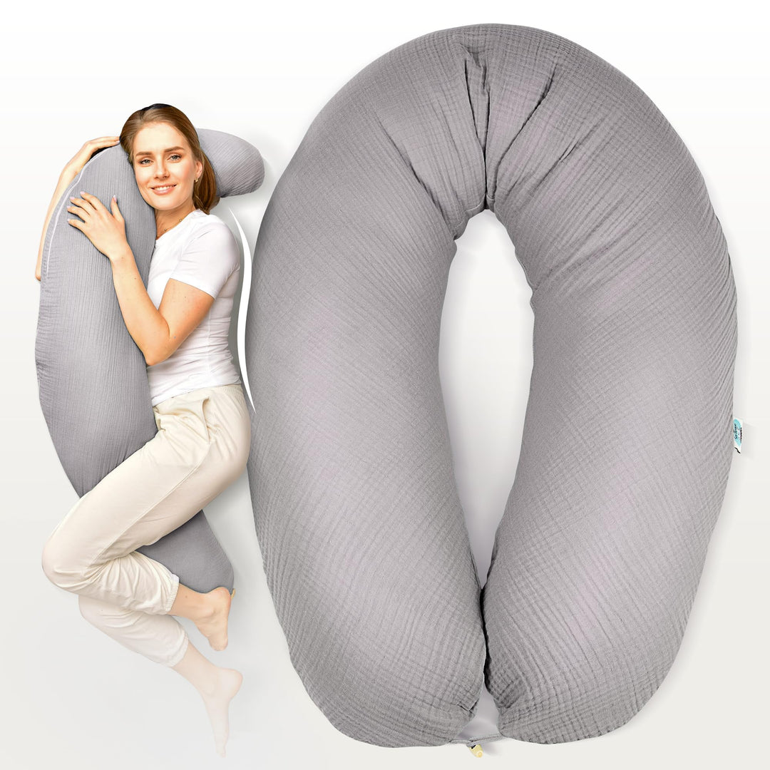 sei Design XXL Stillkissen 190 cm x 35 cm mit Musselin-Bezug ergonomisch. Schwangerschaftskissen Sei