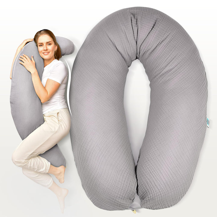 sei Design XXL Stillkissen 190 cm x 35 cm mit Musselin-Bezug ergonomisch. Schwangerschaftskissen Sei