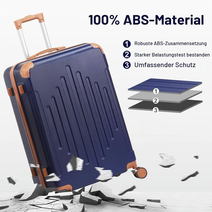 LEADZM Kofferset 3 teilig, Reisekoffer Set mit Eckenschutz, Koffer Set Hartschalen-Trolley aus ABS m