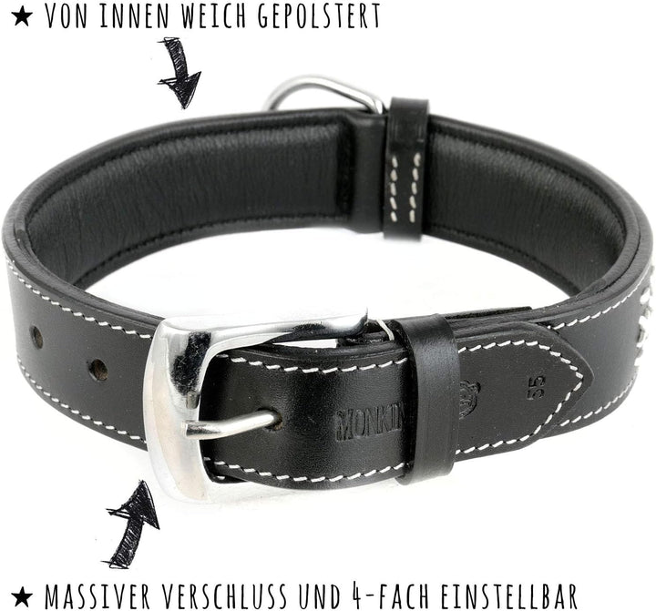 Monkimau Halsband für Hunde aus echt Leder mit Zierflechtung gepolstert verstellbar XL 45-55 cm L: 3