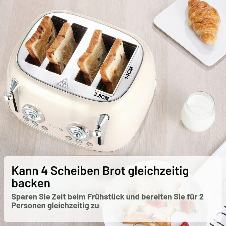 Wiltal Toaster 4 Scheiben, Toaster Langschlitz, Edelstahl Gehäuse, mit Integrierten Brötchenaufsatz,