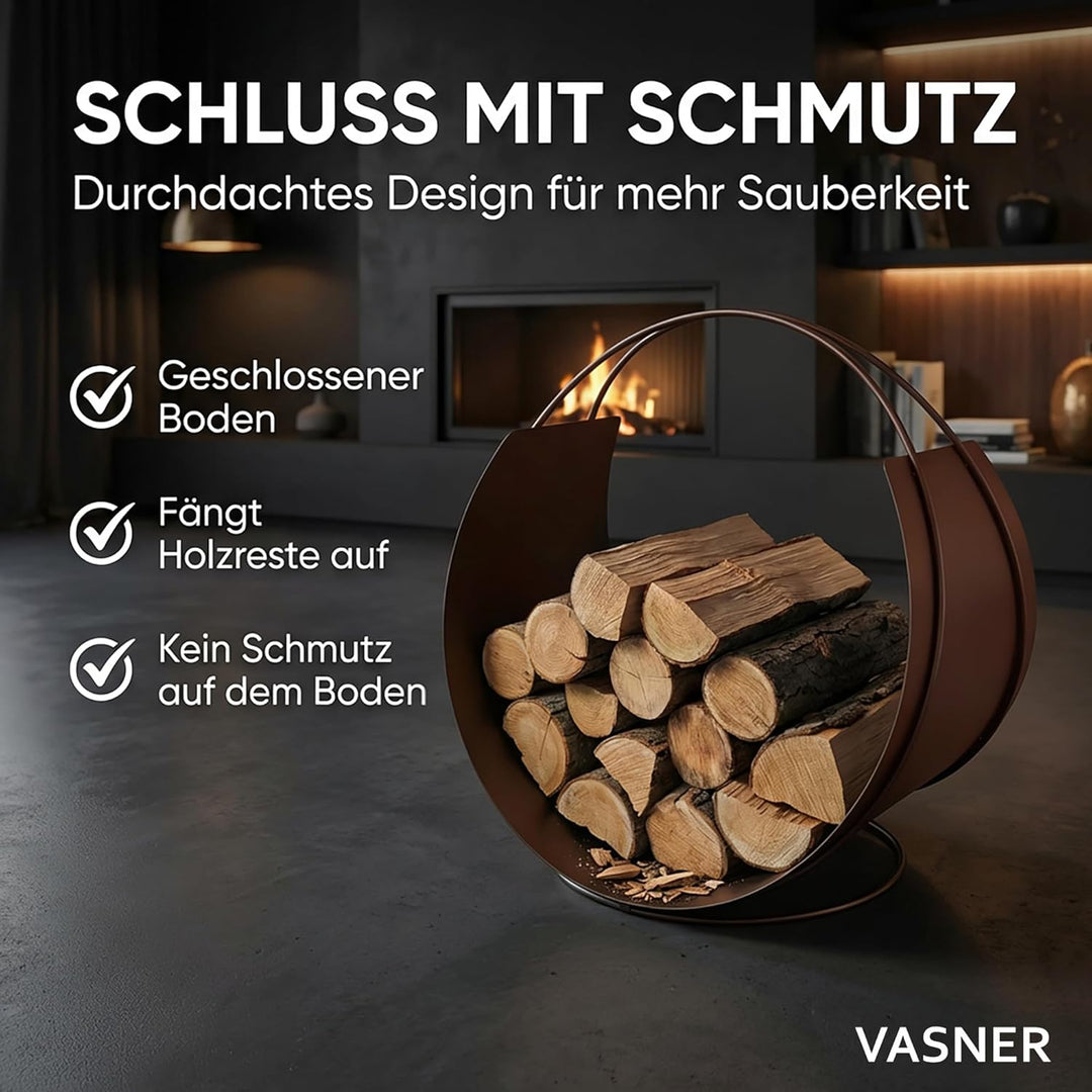 VASNER Situro S1/S2 Holzkorb, Kaminholzkorb Metall rund modern, praktische Brennholz Aufbewahrung, F