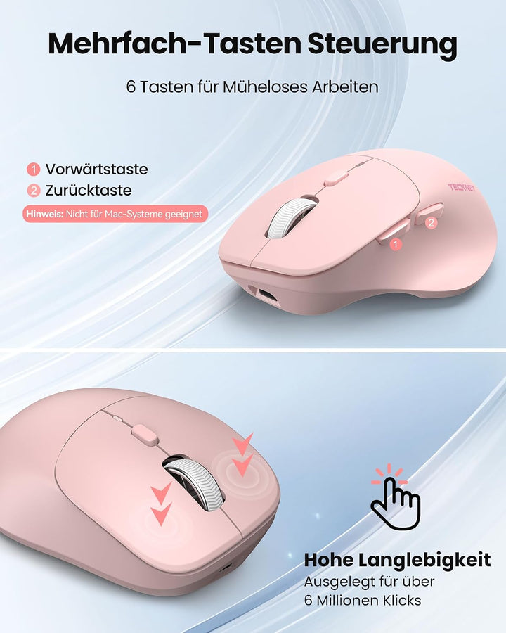TECKNET Bluetooth Maus Wiederaufladbar, Ergonomische Daumenauflage | Tri-Modi: BT5.0/3.0 + 2.4G, 480