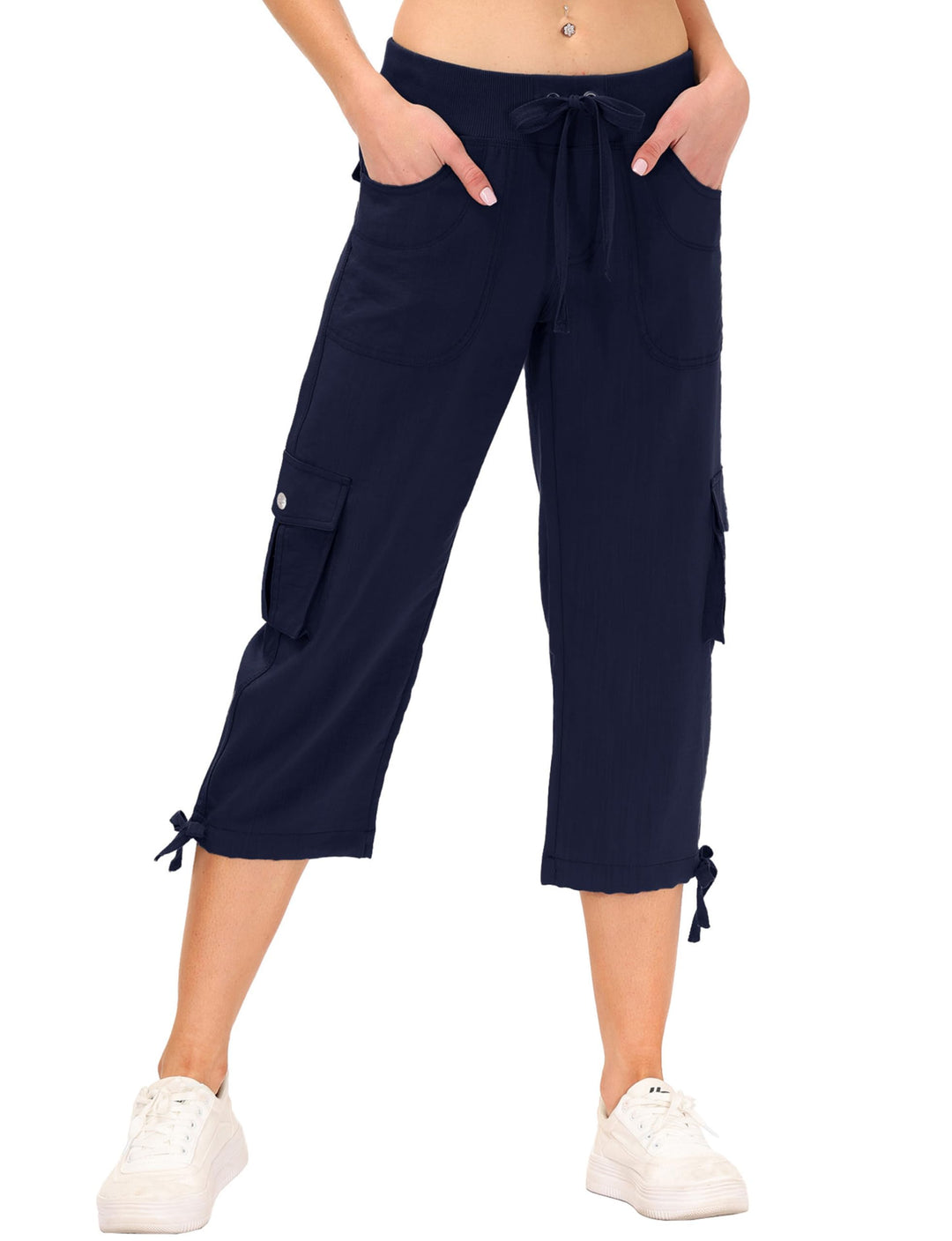 JINSHI Hosen Damen Sommer Cargohose 3/4 Hose Caprihose Wanderhose 6 Taschen | Leicht, Atmungsaktiv,M