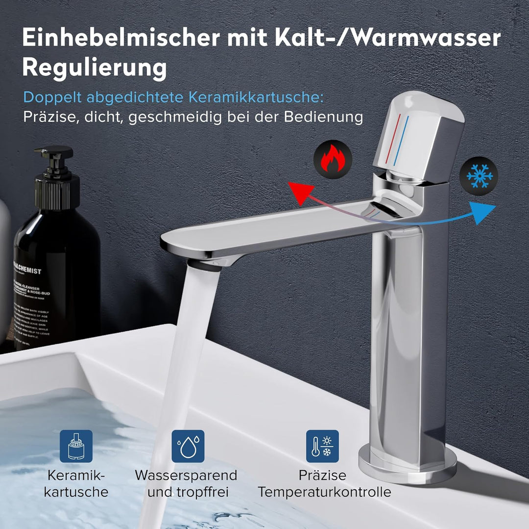 doporro Wasserhahn Bad, Waschtischarmatur mit Auslaufhöhe 131 mm, Vollmessing-Körper, Mischbatterie