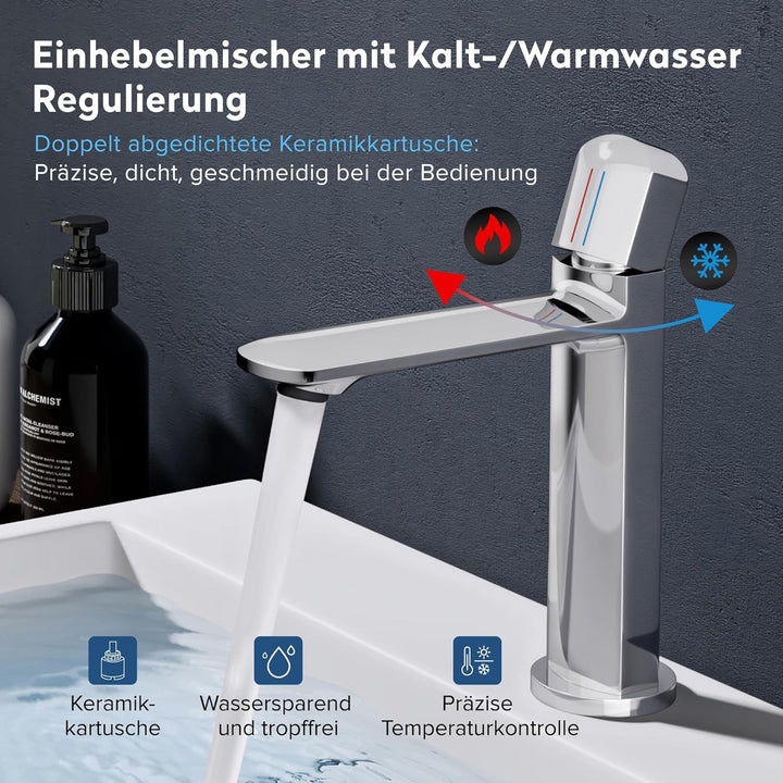 doporro Wasserhahn Bad, Waschtischarmatur mit Auslaufhöhe 131 mm, Vollmessing-Körper, Mischbatterie