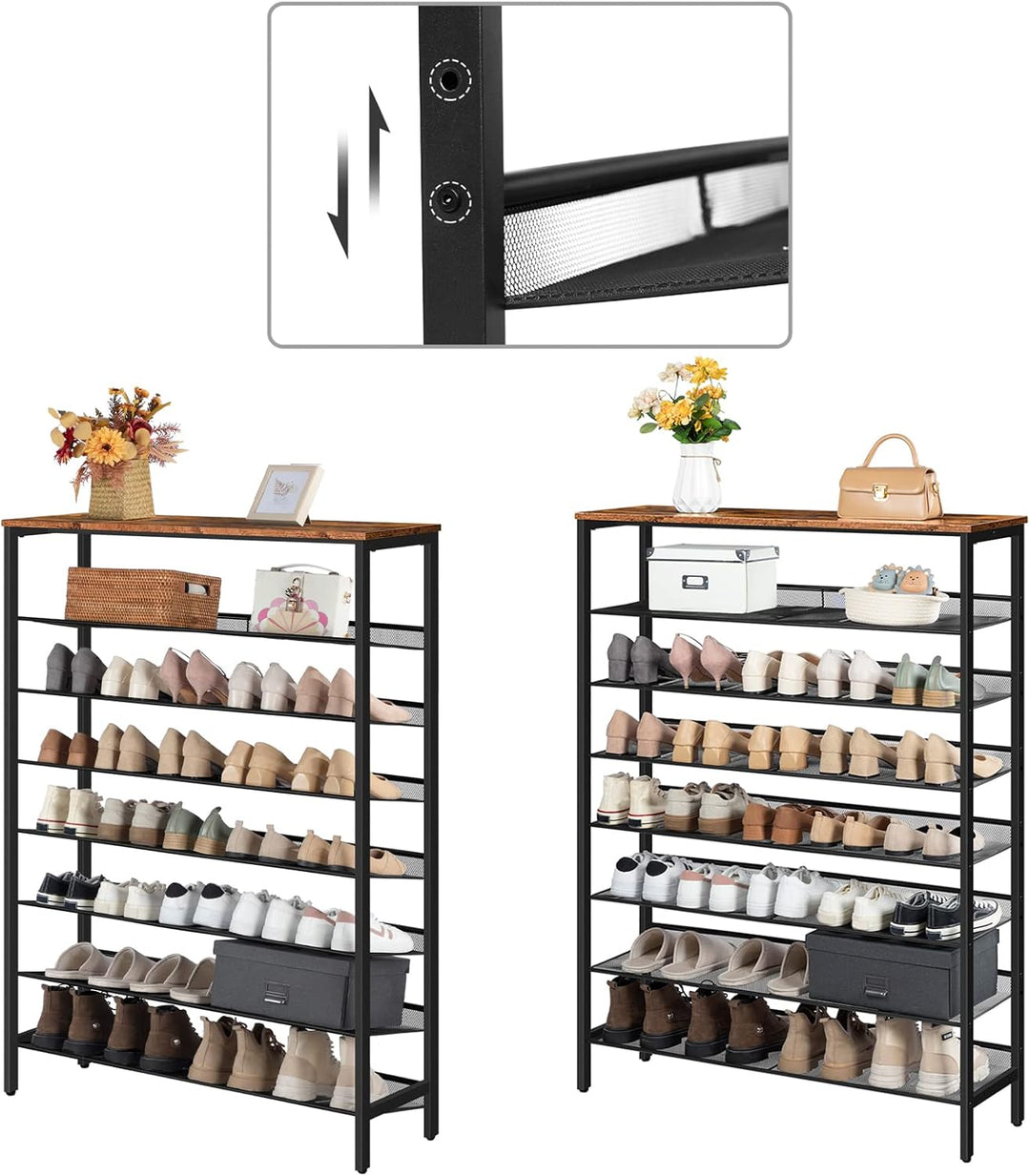 HOOBRO 8-stöckiges Schuhregal, Schuhschrank hoch, Grosse schmal Schuhablage, Flache und kippbare, 10
