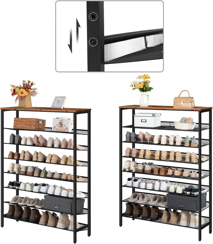 HOOBRO 8-stöckiges Schuhregal, Schuhschrank hoch, Grosse schmal Schuhablage, Flache und kippbare, 10