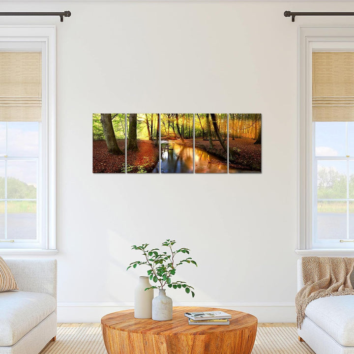 Runa Art Bild Wald Landschaft Wandbilder auf Vlies Leinwand 5 Teilig Wanddekoration Schlafzimmer Woh