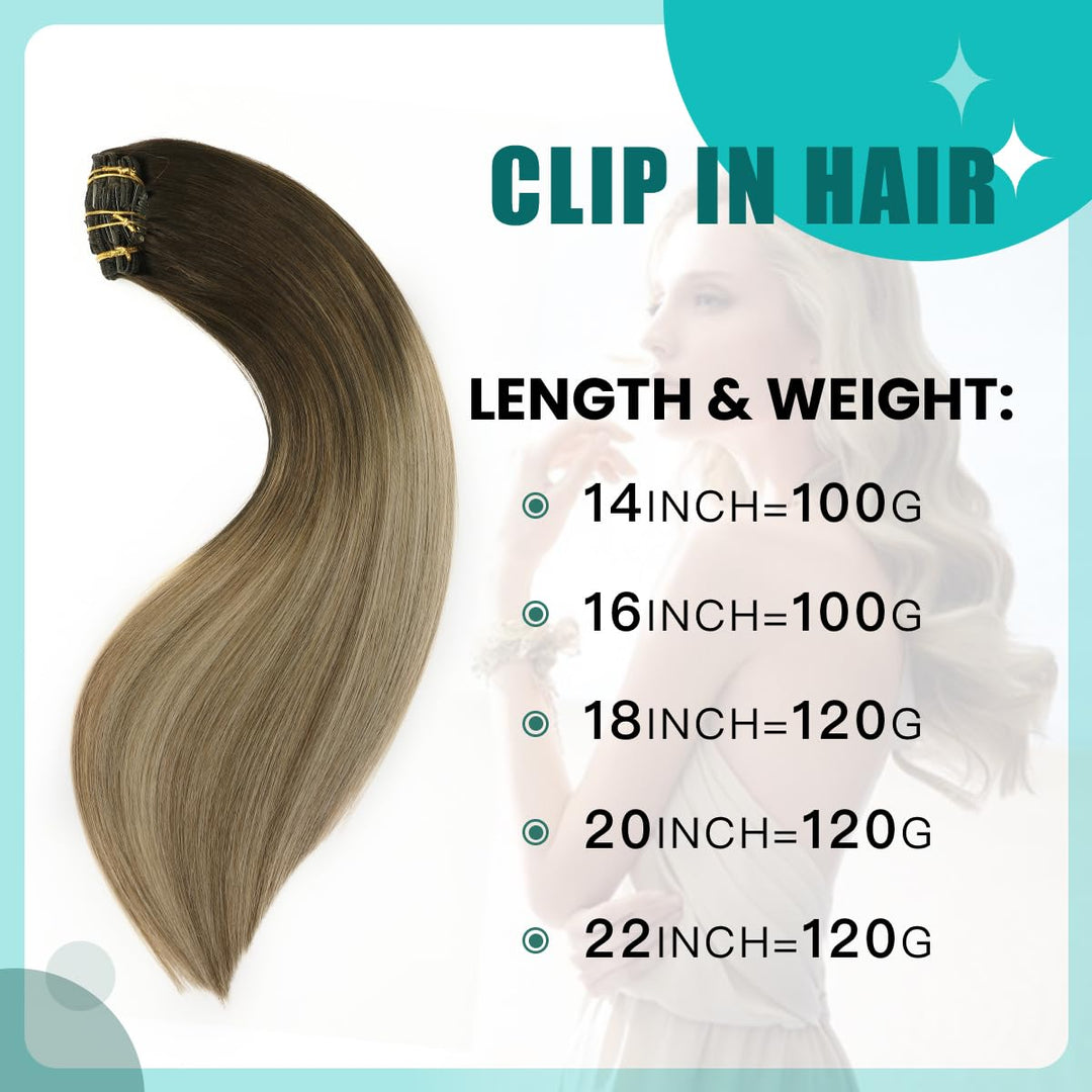 SURNEL Clip Echthaar Extension Haarverlangerung Echthaar Clips 14 Zoll 100g Dunkelbraun Mischung Mit