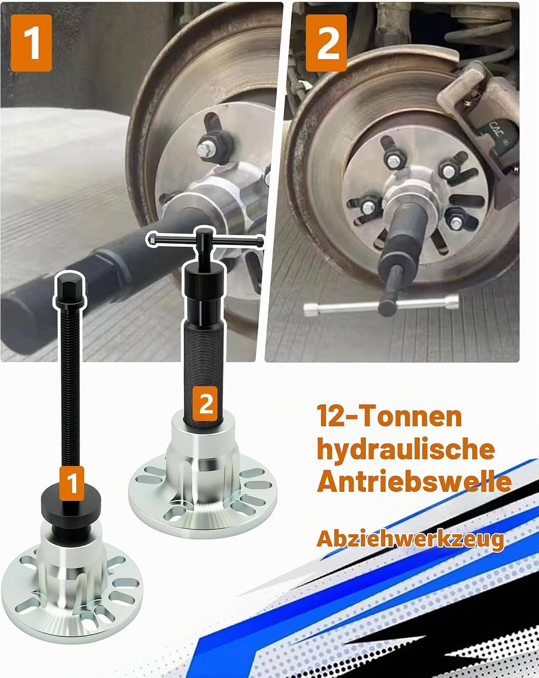 Wvoillty 12T Hydraulischer Radnaben Abzieher Profi-Set, Universell für 4/5-Loch Felgen (96-125mm), A