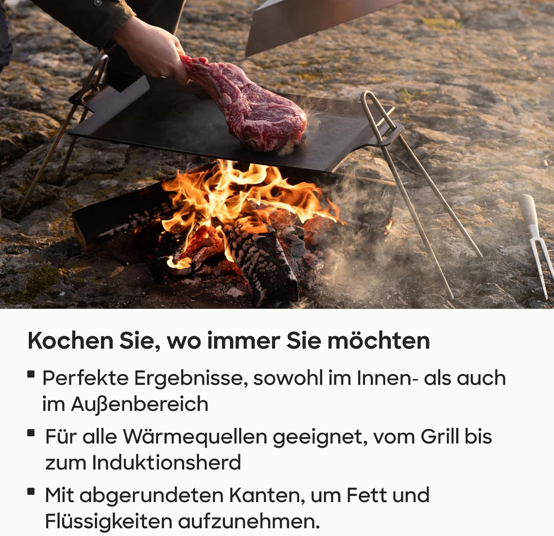 Gastrotools Grillplatte Induktion 62x27 cm – Profi Carbonstahl Teppanyaki/Plancha Grillplatte für In