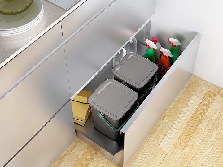 Curver Kis Smart Bio Komposteimer 9L mit Deckel und Henkel, grau/grün, 25.5 x 23 x 25 cm