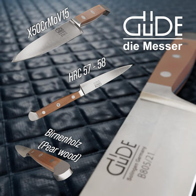 GÜDE Solingen - Spickmesser geschmiedet, 10 cm, Birnenholz, ALPHA BIRNE, Office Messer, Doppelkropf,