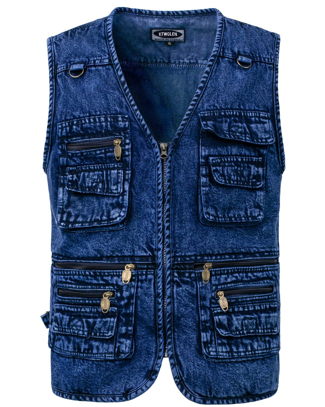 KTWOLEN Herren Denim Westen Casual Biker Jeansweste Multi-Taschened Motorradweste Outdoor Ärmellos A