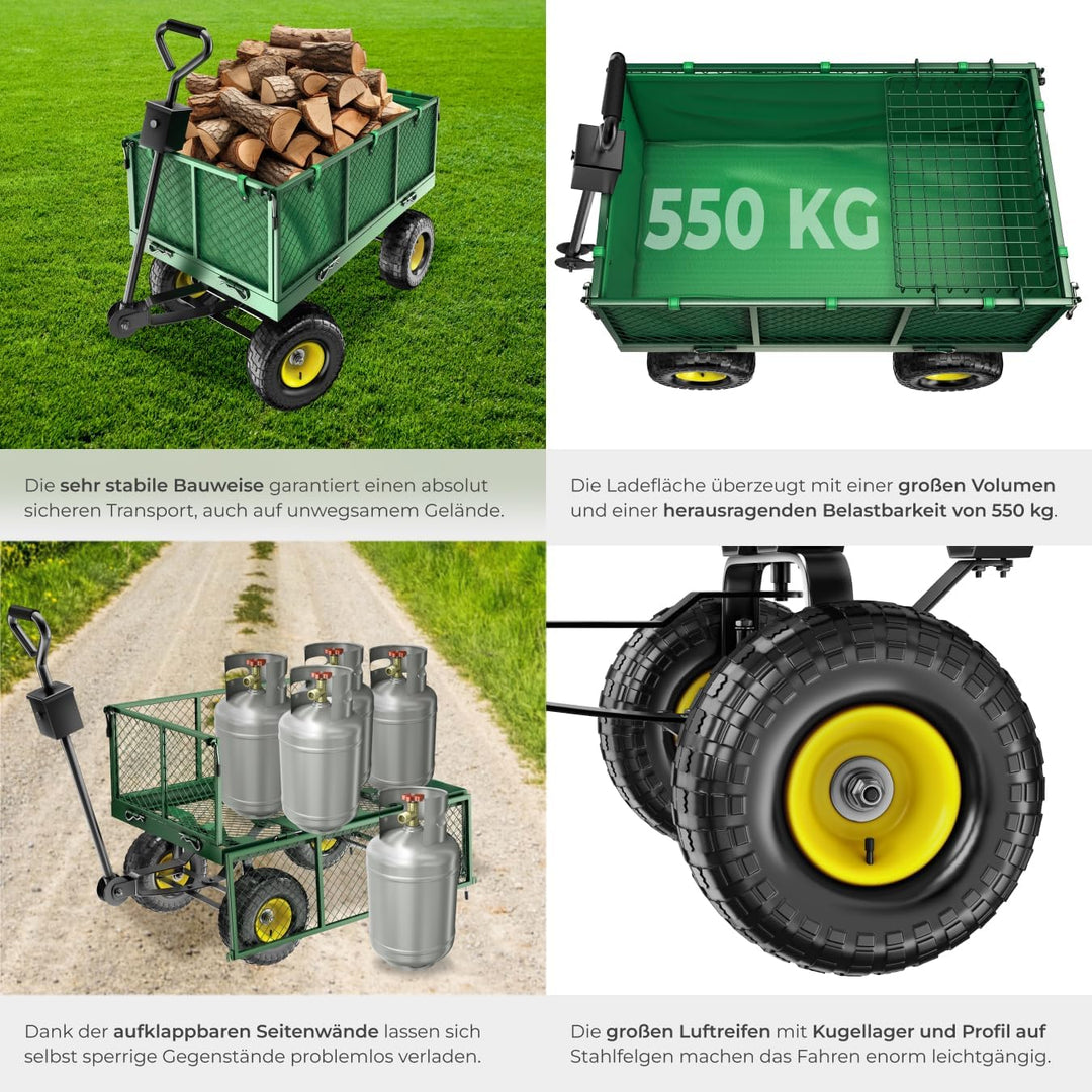 tectake® Bollerwagen, Transportwagen, Gartenwagen, Handwagen, Leiterwagen mit aufklappbaren Seitenwä