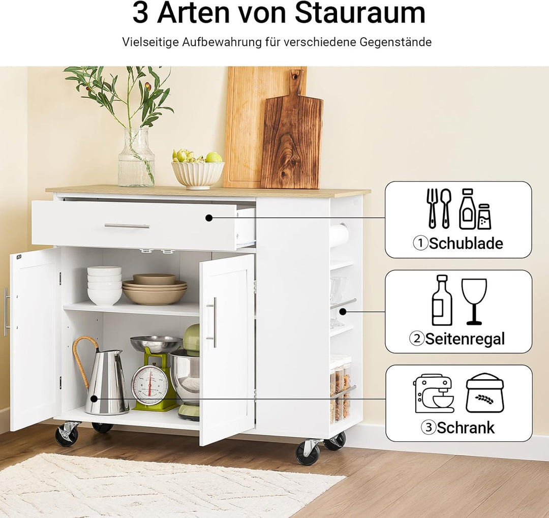 SoBuy Kücheninsel mit Arbeitsplatte Rollbarer Küchenwagen & Servierwagen mit Schublade Freistehende