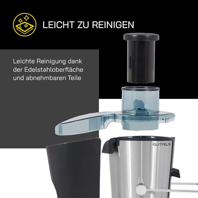 GUTFELS Entsafter JUICE 3010 | 1,6 Liter Tresterbehälter + 500 ml Saftbehälter | 65 mm Öffnung | Ede