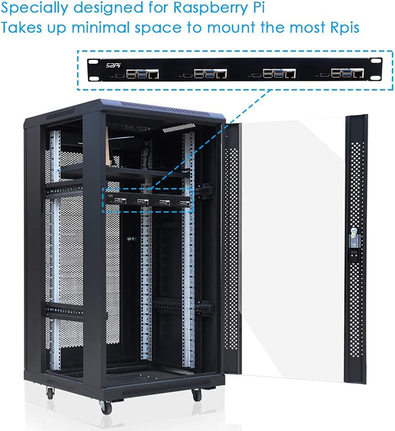 GeeekPi 1U Rack Kit für Raspberry Pi 4B, 19" 1U Rackmount Unterstützt 1-4 Einheiten mit 4 Raspberry