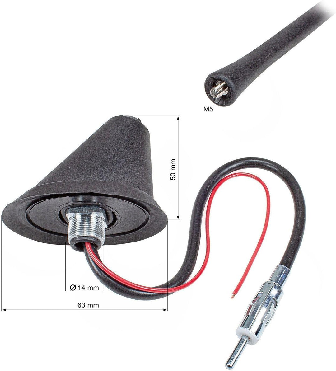 tomzz Audio 1000-042 KFZ Auto Dachantenne 16V-Look AM/FM mit 450cm Kabel Verstärker DIN-Stecker Anti