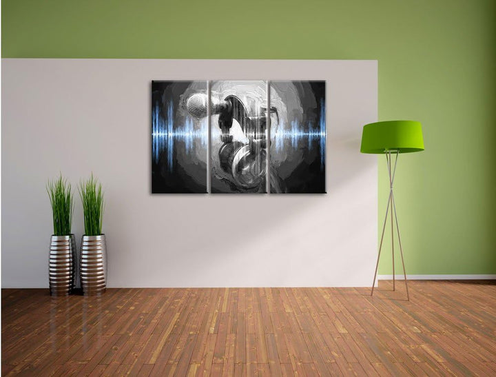 Pixxprint Mikrofon als Leinwandbild/Grösse: 3 Teilig (120x80 cm) cm/Wandbild/Kunstdruck/fertig bespa
