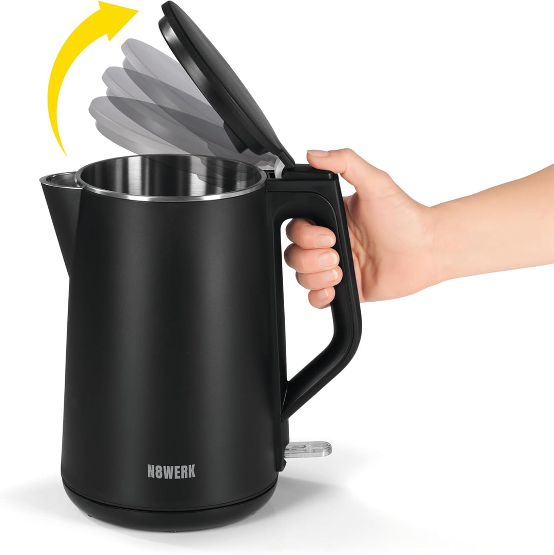 N8WERK Wasserkocher mit Doppelwand-Design in der Midnight Black Edition | Fassungsvermögen 1,5 Liter