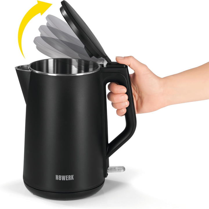 N8WERK Wasserkocher mit Doppelwand-Design in der Midnight Black Edition | Fassungsvermögen 1,5 Liter