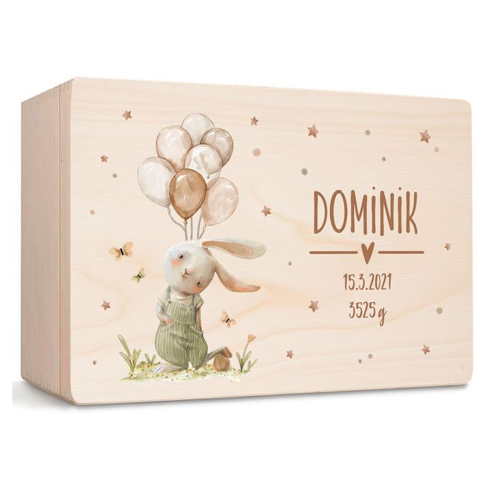 Little Deco Personalisierte Erinnerungskiste Baby mit Hase & Ballons Erinnerungsbox | L - 40 x 30 x