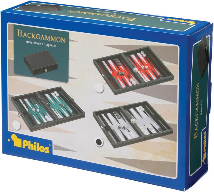 Philos 1712 - Backgammon Tinos, klein, grau, Kunstleder, magnetisch, Reisespiel