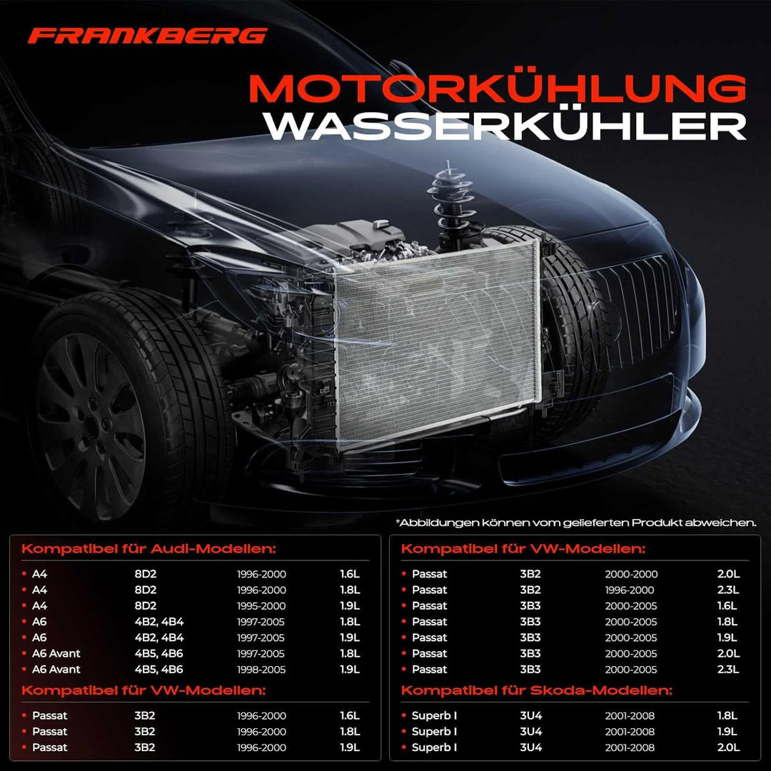 Frankberg Kühler Wasserkühler Motorkühler Schaltgetriebe Kompatibel mit A4 8D2 8D5 B5 1.6L-1.9L 1995