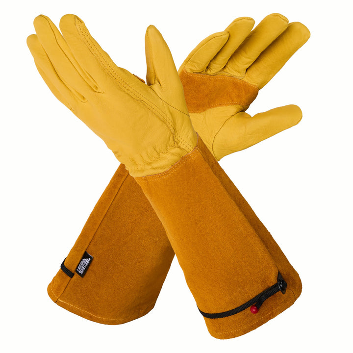 DORNENSICHERE Rindsleder Handschuhe -Mit Rückennaht für Bewegungsfreiheit und Komfort (S, Gelb) S Ge