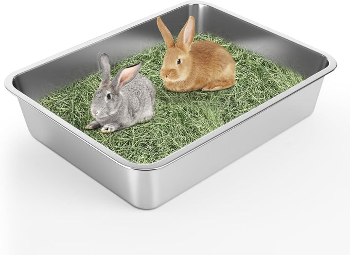 IKITCHEN Grosse Katzentoilette Edelstahl(45×35×10cm), Litter Box Katzenklo, Katzen und Kaninchen Met