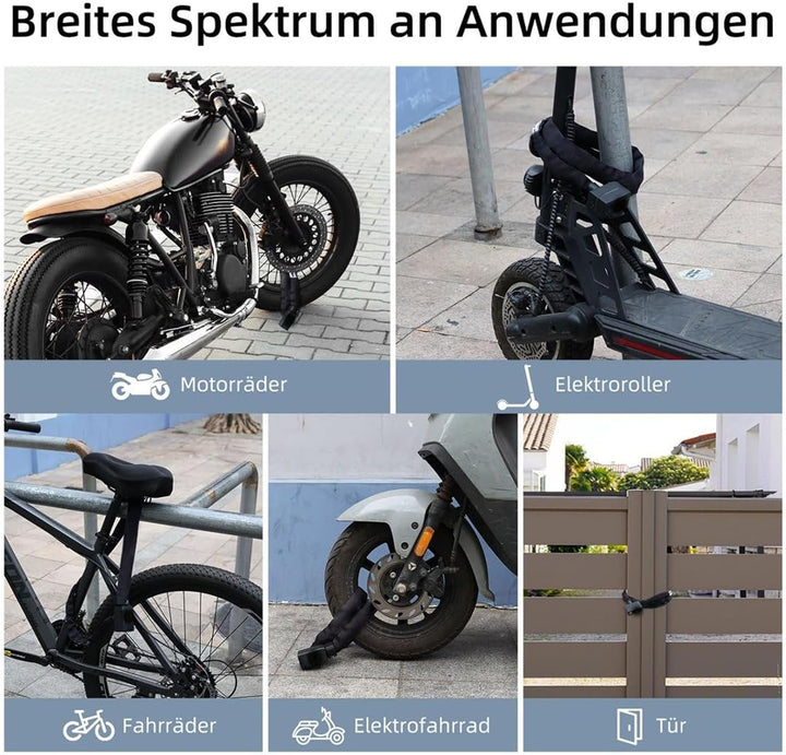 E Scooter Schloss, Fahrradschloss mit Alarm 110dB, Anti-Diebstahl E-bike Kettenschloss, USB-C auflad